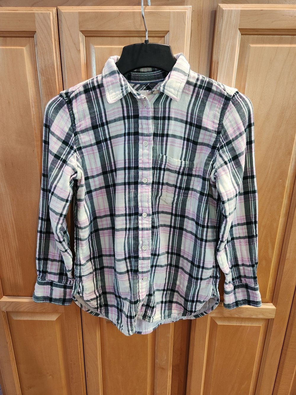 J. Crew Pink, Black and White Plaid Button-Down Shirt